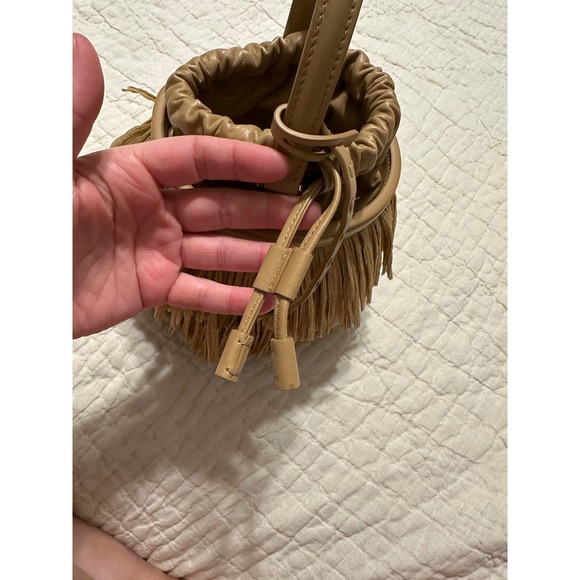 MICHAEL KORS COLLECTION Ischia Mini Leather and Fringe Bucket Bag Natural Peanut - Picture 13 of 14